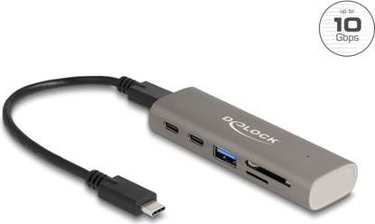 Attēls no Delock 3 Port USB 10 Gbps Hub including SD and Micro SD Card Reader with USB Type-C™ connector