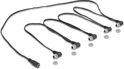 Picture of Delock DC Cable Splitter 1 x female straight to 5 x female 5.5 x 2.1 mm 90° angled for built-in black