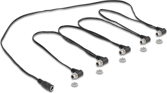 Picture of Delock DC Cable Splitter 1 x female straight to 5 x female 5.5 x 2.1 mm 90° angled for built-in black