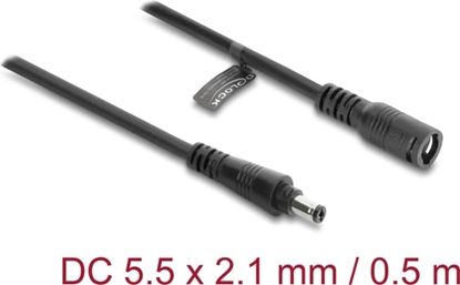 Picture of Delock DC Extension Cable 5.5 x 2.1 mm male to female with bayonet lock 18 AWG 0.5 m black
