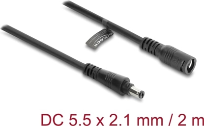 Picture of Delock DC Extension Cable 5.5 x 2.1 mm male to female with bayonet lock 18 AWG 2 m black