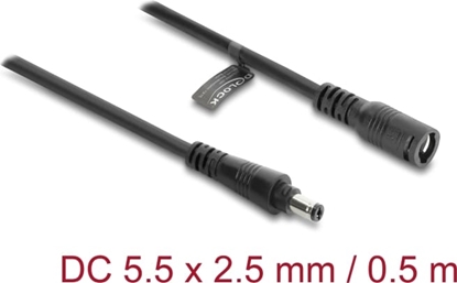 Picture of Delock DC Extension Cable 5.5 x 2.5 mm male to female with bayonet lock 18 AWG 0.5 m black