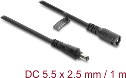 Picture of Delock DC Extension Cable 5.5 x 2.5 mm male to female with bayonet lock 18 AWG 1 m black