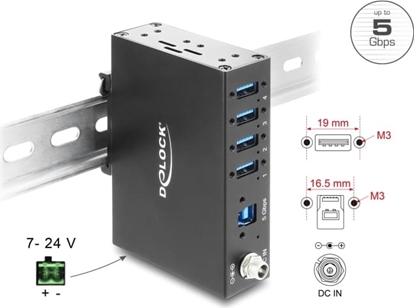 Picture of Delock Industry Hub 4 x USB 5 Gbps Type-A with 8 kV ESD protection and DIN rail mounting