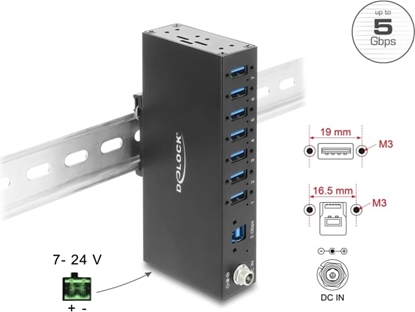 Picture of Delock Industry Hub 7 x USB 5 Gbps Type-A with 8 kV ESD protection and DIN rail mounting
