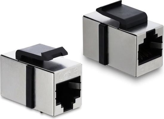 Picture of Delock Keystone Module coupler RJ45 jack to RJ45 jack Cat.6 shielded metal silver / black