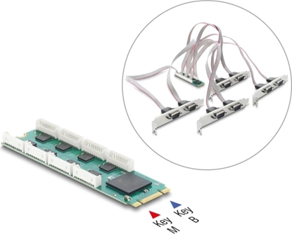 Attēls no Delock M.2 Card to 8 x Serial RS-232 DB9 with Standard and Low Profile slot brackets