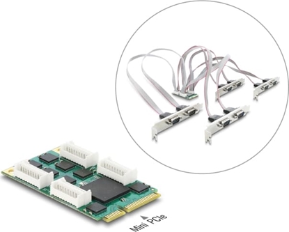 Attēls no Delock Mini PCIe I/O full size Card to 8 x Serial RS-232 DB9 with Standard and Low Profile slot brackets