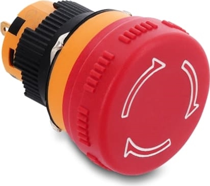 Attēls no Delock Mushroom-Head Push Button for Installation 16 mm 2 x solder terminals (short), plastic 26 mm Ø