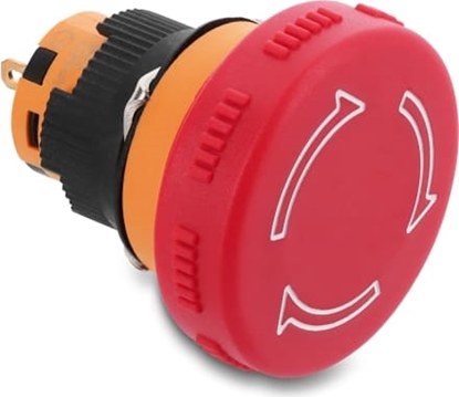 Attēls no Delock Mushroom-Head Push Button for Installation 16 mm 2 x solder terminals (short), plastic 32 mm Ø