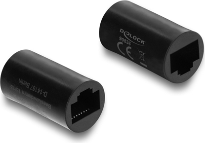 Attēls no Delock Network Cable Connector RJ45 coupler jack to jack Cat.6, cylindrical shape, black