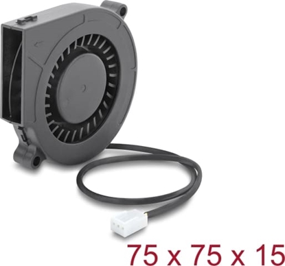 Attēls no Delock Radial Fan / Blower Fan 12 V DC 75 x 75 x 15 mm with 3 pin fan connector, black
