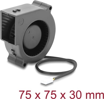 Attēls no Delock Radial Fan / Blower Fan 12 V DC 75 x 75 x 30 mm with 3 pin fan connector, black