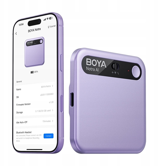 Picture of Dyktafon Boya Rejestrator gosu BOYA Notra z transkrypcj AI - fioletowy