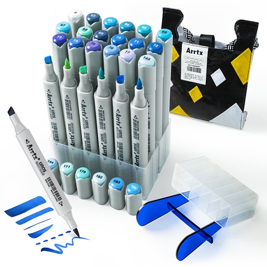 Picture of Double-sided Marker Pens ARRTX Oros, 24 Colours, blue tone shade