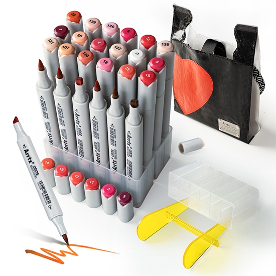 Picture of Double-sided Marker Pens ARRTX Oros, 24 Colours, red tone shade