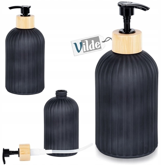 Picture of Dozownik do myda Vilde Dozownik do Myda VILDE 400 ml Szklany Czarny Mat z Bambusem z Blokad