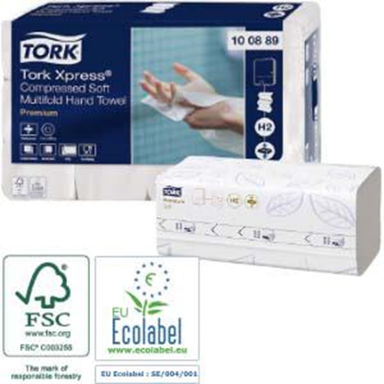 Изображение Dvieļi-salvetes 2 slāņi, Xpress Premium H2 225 Z-salvetes, Tork