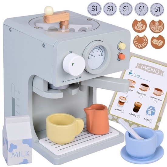 Picture of Ecotoys Drewniany ekspres do kawy - idealny zestaw dla maego baristy 18ele ZA5935