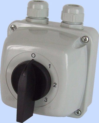 Attēls no Elektromet cznik krzywkowy 0-1-2-3 3P 40A IP44 w obudowie uk 40-63 (924063)