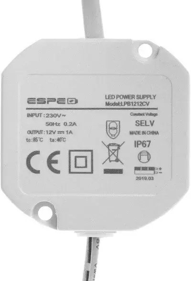Picture of eSPe ZASILACZ DOPUSZKOWY ESPE LP-1212-211 12V 1A 12 W IP67 5.5 / 2.1 mm