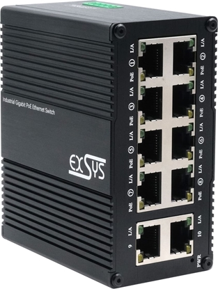 Attēls no Exsys EX-62026PoE 10-Port Industrie-Ethernet-PoE-Switch, 8x PoE + 2-Port 10/100/1000Tx