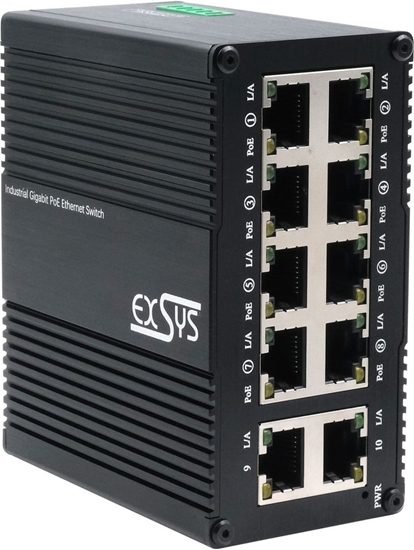 Picture of Exsys EX-62026PoE 10-Port Industrie-Ethernet-PoE-Switch, 8x PoE + 2-Port 10/100/1000Tx