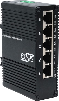 Attēls no Exsys EX-62030MPOE Mini 5-Port Industrial Gigabit PoE+ Switch, Web-Managed