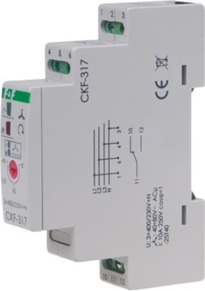 Attēls no F&F Mikroprocesorowy czujnik kolejnoci i zaniku faz z regulowanym progiem asymetrii monta na szynie DIN True RMS CKF-317-TRMS