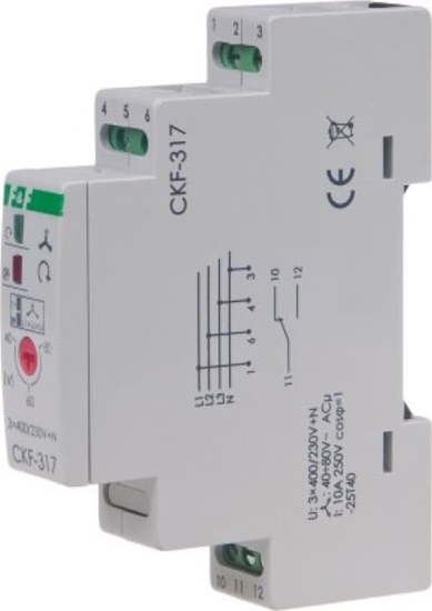 Picture of F&F Mikroprocesorowy czujnik kolejnoci i zaniku faz z regulowanym progiem asymetrii monta na szynie DIN True RMS CKF-317-TRMS