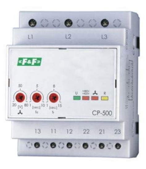 Picture of F&F Przekanik kontroli napicia 3-fazowy 2P 2x8A 3x500V 150-210V AC bez N CP-500