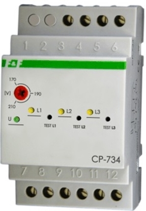 Attēls no F&F Przekanik kontroli napicia 3-fazowy 3x(50-450V)+N 3Z 8A 170-210V AC CP-734