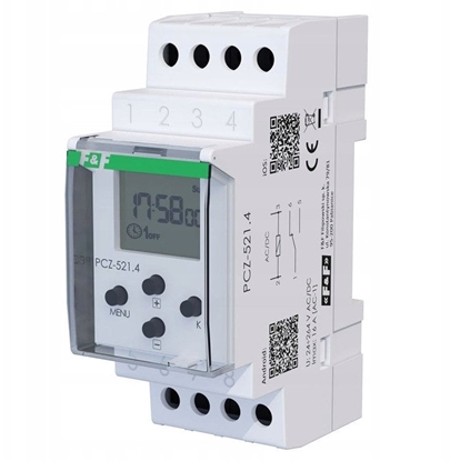 Attēls no F&F Zegar sterujcy programowalny tygodniowy F&F PCZ-521.4 16A 1NO/NC 24-264V AC/DC jednokanaowy programowalny przez NFC na szyn DIN