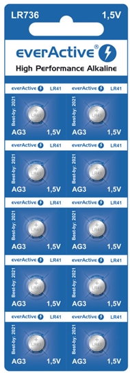 Изображение G3 baterijas 1.5V everActive Alkaline LR41/192 iepakojumā 10 gb.