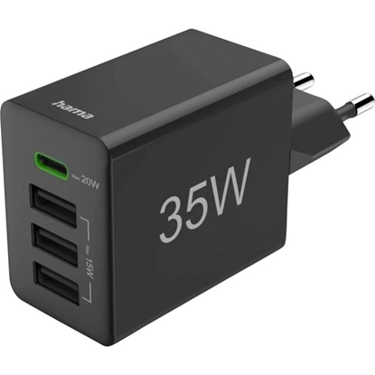 Attēls no Hama Charger 35W PD USB-C + 3USB-A Black