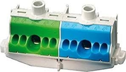 Attēls no Hensel Listwa zaciskowa PE i N na szyn 80A 2x 1x25mm + 4x4mm2 niebiesko-zielona FC PN 10 (26001206)
