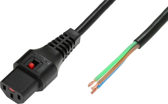 Изображение IEC Lock Kabel zasilajcy do zarobienia z blokad IEC LOCK 3x1mm2 OPEN/C13 prosty  1m czarny
