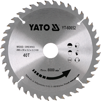 Attēls no Yato Pia tarczowa do drewna z wglikiem wolframu 40T 200x30mm (YT-60652)