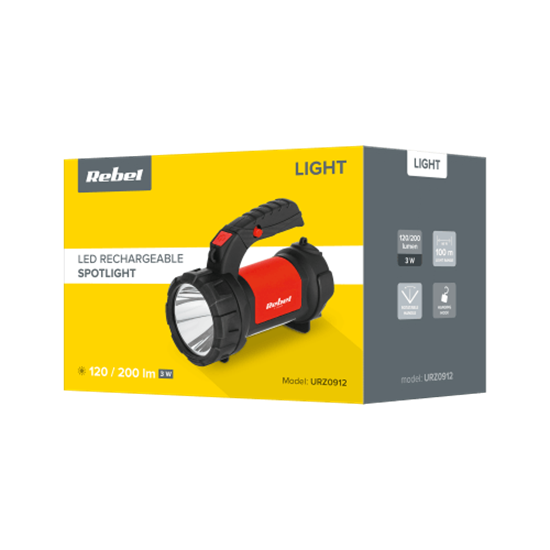 Изображение Jaudīgs uzlādējams LED lukturis-prožektors 3W 120lm 100m + COB 200lm 200m + āķis