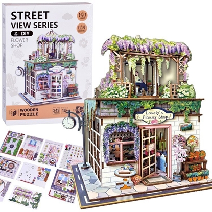 Picture of Jokomisiada Drewniane PUZZLE 3D Seria budynek Kwiaciarnia z owietleniem 243 elementów ZA6015