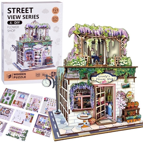 Picture of Jokomisiada Drewniane PUZZLE 3D Seria budynek Kwiaciarnia z owietleniem 243 elementów ZA6015