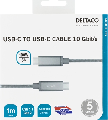 Picture of Kabel USB Deltaco USB-C cable 1m, SuperSpeed, braided, USB 3.1 Gen 2, 10 Gbps