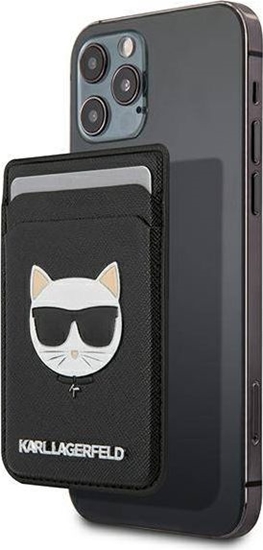Изображение Karl Lagerfeld Kiesze na karty KLWMSCHSFBK Wallet Card Slot Saffiano Choupette Head MagSafe czarny/black