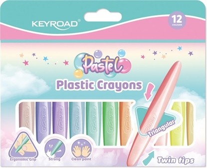 Attēls no Keyroad Kredki wiecowe KEYROAD Pastel, plastikowe, dwustronne, 12 szt., mix kolorów pastelowych