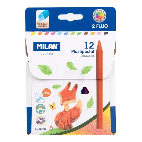 Picture of Krītiņi vaska 12 krāsas trīsstūraini 12 cm,  Plastipaste MILAN