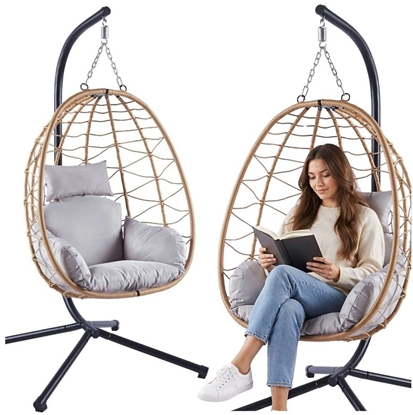Изображение Lean Fotel Wiszcy Bujany Kokon Ogrodowy LEAN Poduszki Hutawka Stela Brzowy