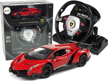 Picture of LeanToys Import LEANToys Auto Zdalnie Sterowane Lamborghini Veneno Czerwony 2,4 G Pilot Kierownica Dwik wiata 1:24