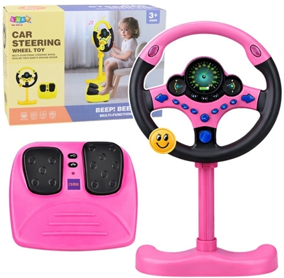 Picture of LeanToys Kierownica Interaktywna Na Stojaku Z Pedaami wiata Dwiki Róowa