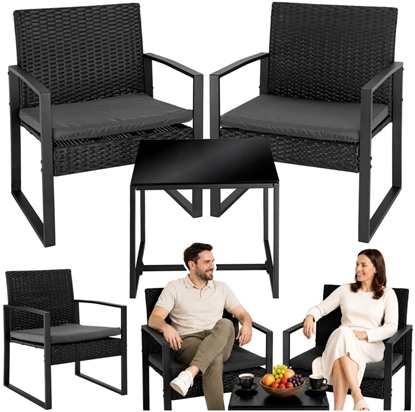 Picture of LeanToys Zestaw Meble Ogrodowe Rattan Dwa Krzesa Stolik Na Taras Balkon Czarne