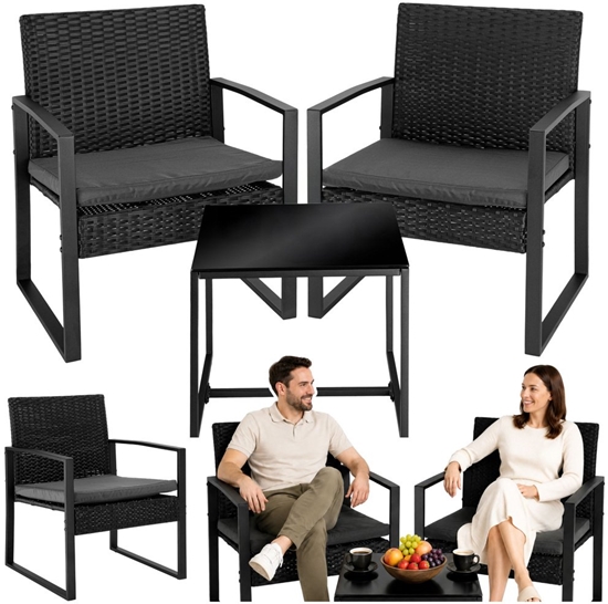 Picture of LeanToys Zestaw Meble Ogrodowe Rattan Dwa Krzesa Stolik Na Taras Balkon Czarne